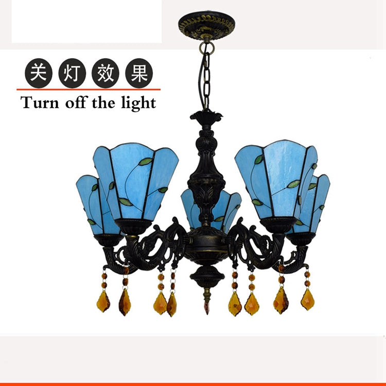 Tiffany Blue Five-Arm Chandelier with Amber Pendants
