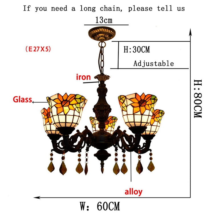 Sunflower 5-Light Tiffany Stained Glass Chandelier