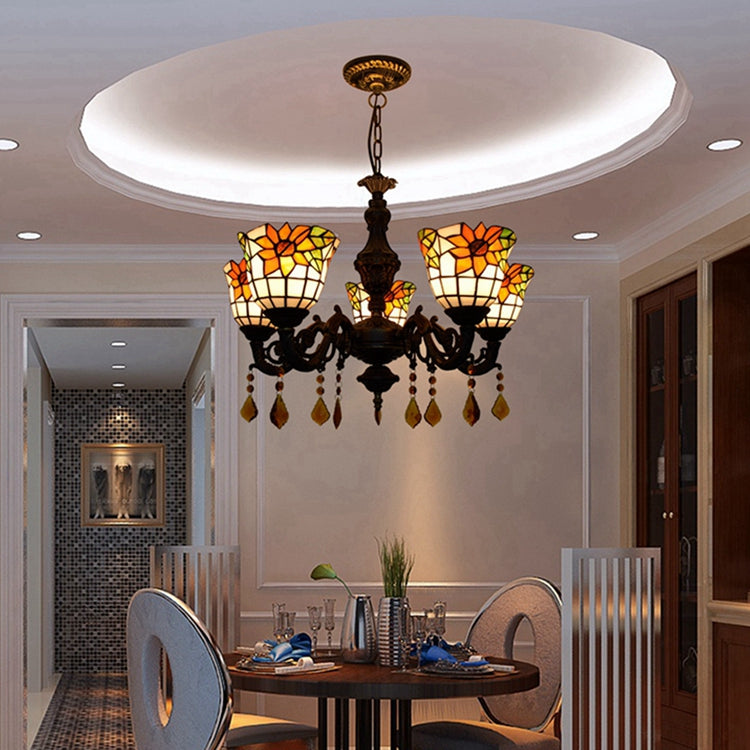 Sunflower 5-Light Tiffany Stained Glass Chandelier