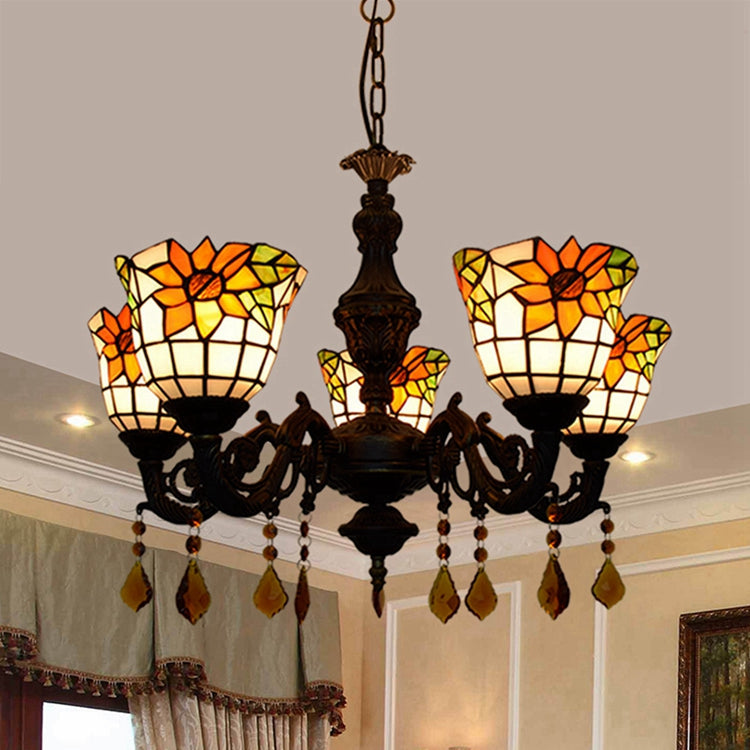 Sunflower 5-Light Tiffany Stained Glass Chandelier