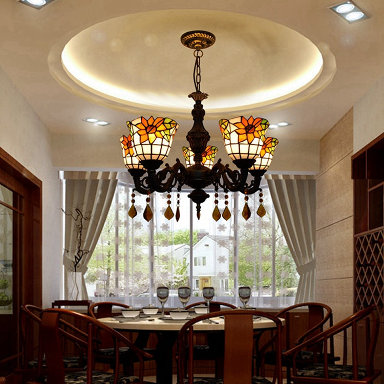 Sunflower 5-Light Tiffany Stained Glass Chandelier