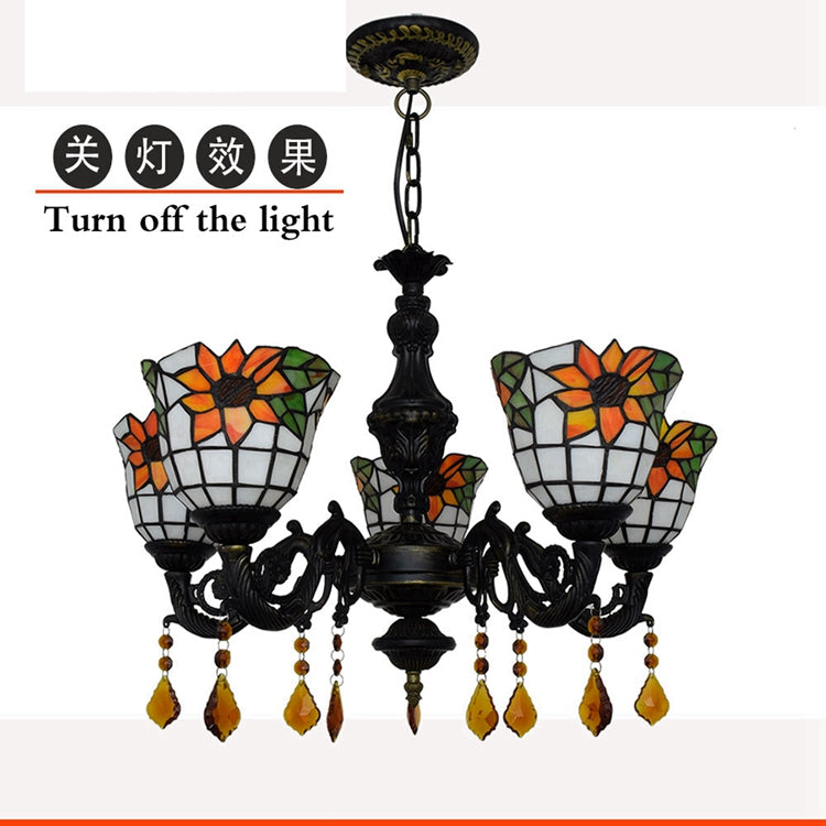Sunflower 5-Light Tiffany Stained Glass Chandelier
