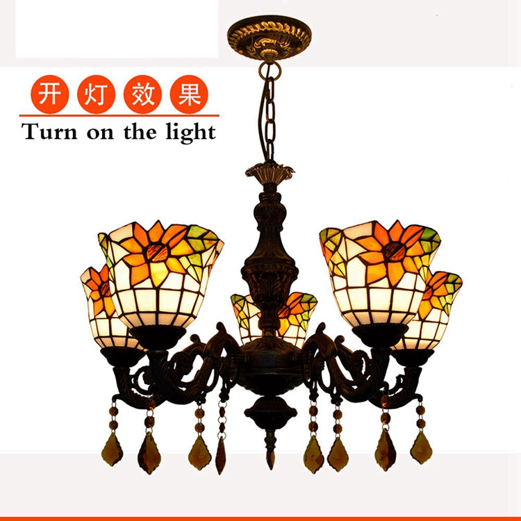 Sunflower 5-Light Tiffany Stained Glass Chandelier