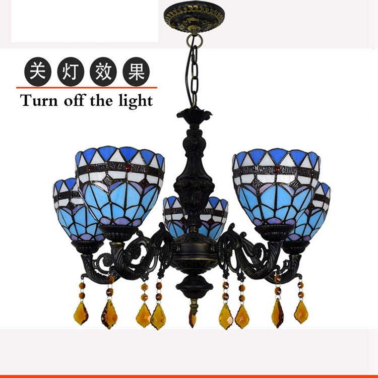 Tiffany Chandelier in Blue Stained Glass and Sculpted Metal