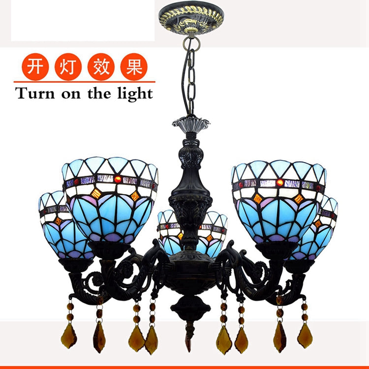 Tiffany Chandelier in Blue Stained Glass and Sculpted Metal