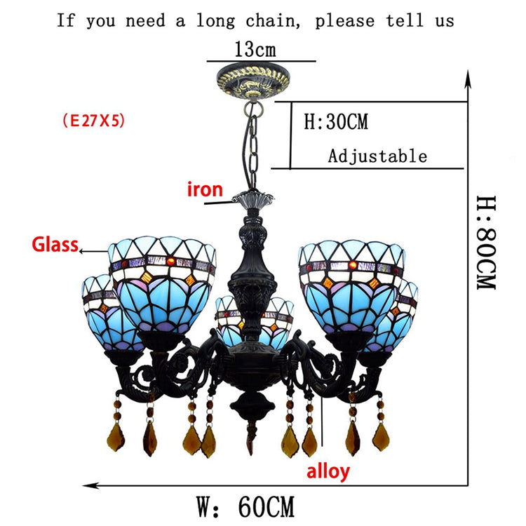 Tiffany Chandelier in Blue Stained Glass and Sculpted Metal