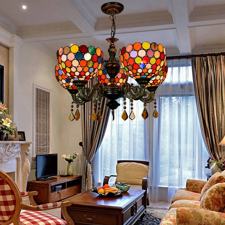 Tiffany Style Chandelier with Multicolor Mosaic, 5 Lights