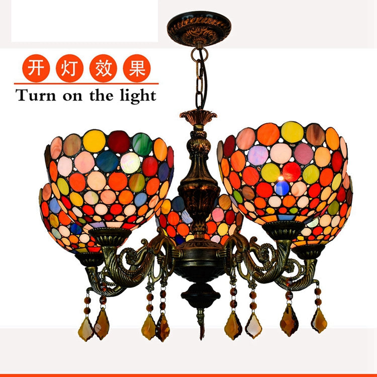 Tiffany Style Chandelier with Multicolor Mosaic, 5 Lights