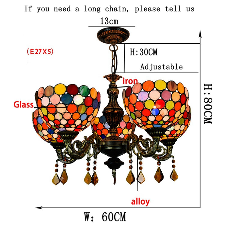 Tiffany Style Chandelier with Multicolor Mosaic, 5 Lights