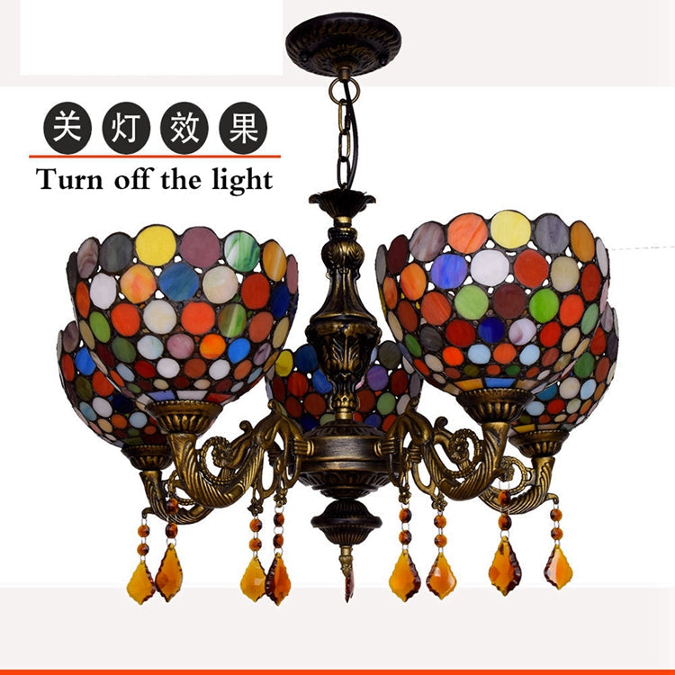 Tiffany Style Chandelier with Multicolor Mosaic, 5 Lights