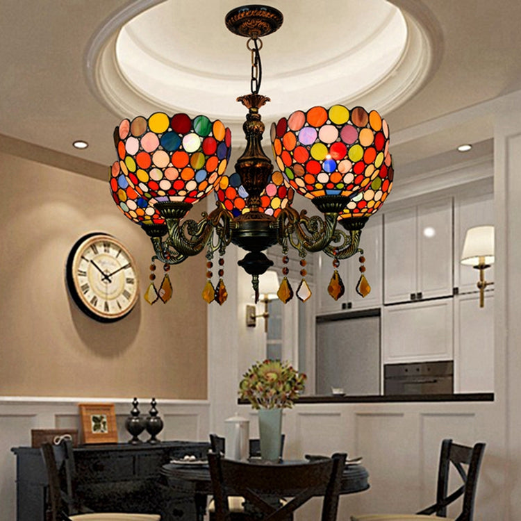Tiffany Style Chandelier with Multicolor Mosaic, 5 Lights