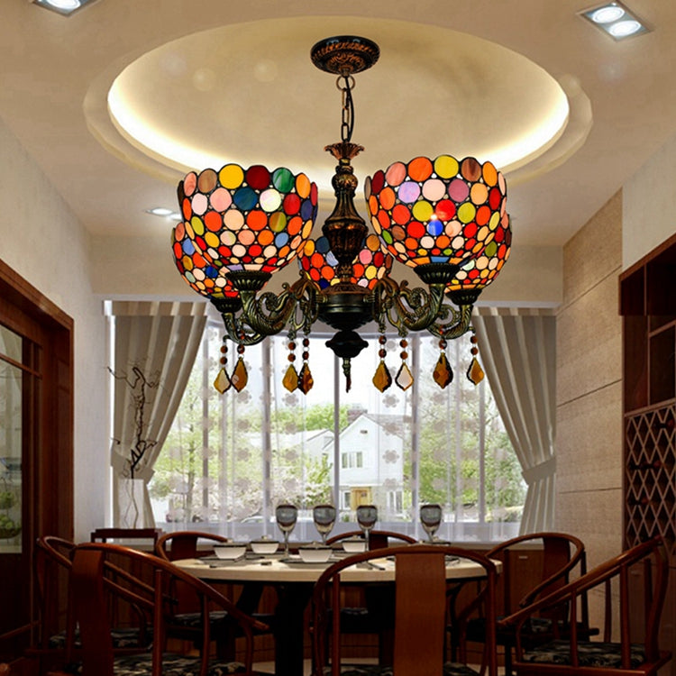 Tiffany Style Chandelier with Multicolor Mosaic, 5 Lights