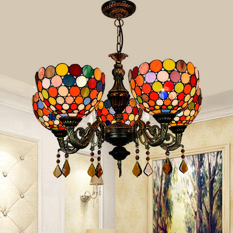 Tiffany Style Chandelier with Multicolor Mosaic, 5 Lights