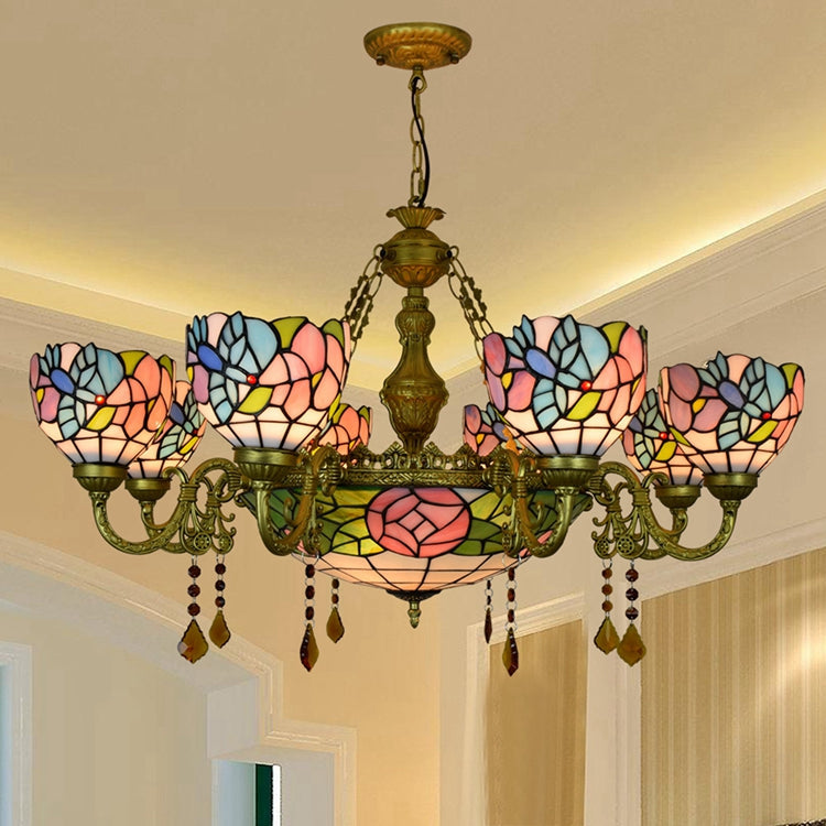 Tiffany Floral Multicolored 8-Arm Chandelier