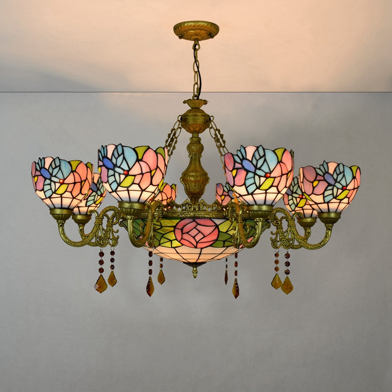 Tiffany Floral Multicolored 8-Arm Chandelier