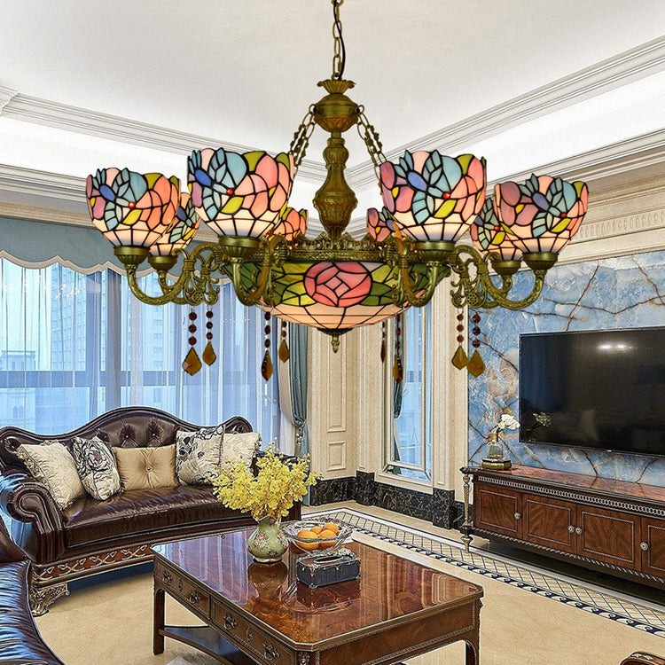 Tiffany Floral Multicolored 8-Arm Chandelier
