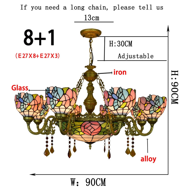 Tiffany Floral Multicolored 8-Arm Chandelier