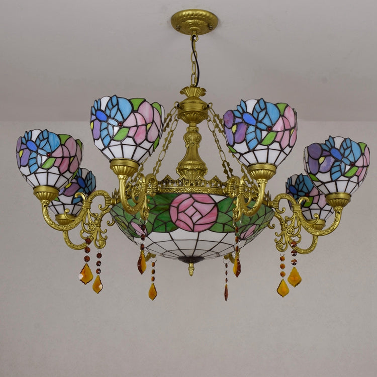 Tiffany Floral Multicolored 8-Arm Chandelier