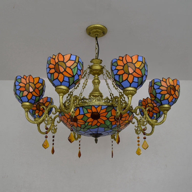 Floral Tiffany Stained Glass Chandelier and Antique Bronze