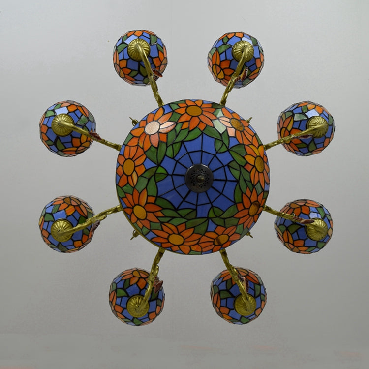 Floral Tiffany Stained Glass Chandelier and Antique Bronze
