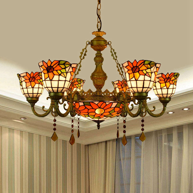 5-Light Sunflower Tinted Glass Tiffany Chandelier