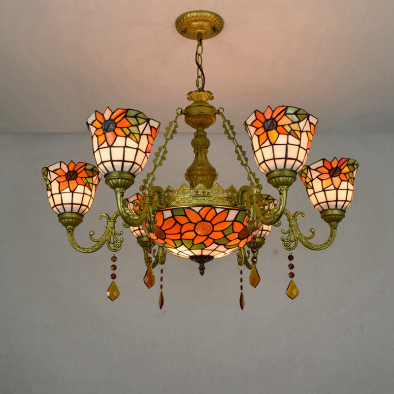 5-Light Sunflower Tinted Glass Tiffany Chandelier
