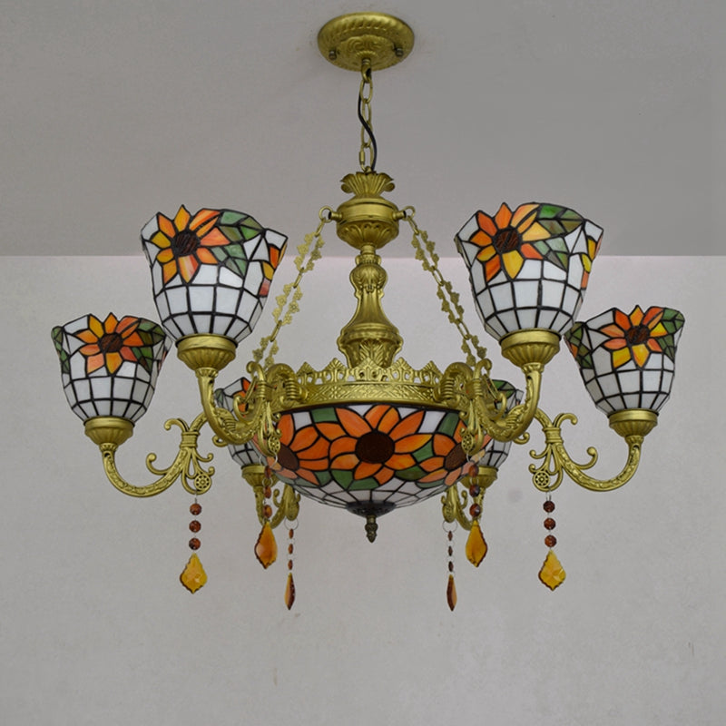 5-Light Sunflower Tinted Glass Tiffany Chandelier