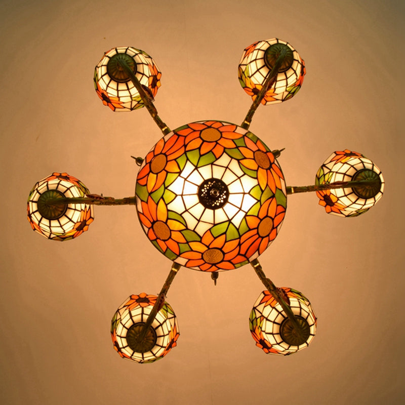 5-Light Sunflower Tinted Glass Tiffany Chandelier