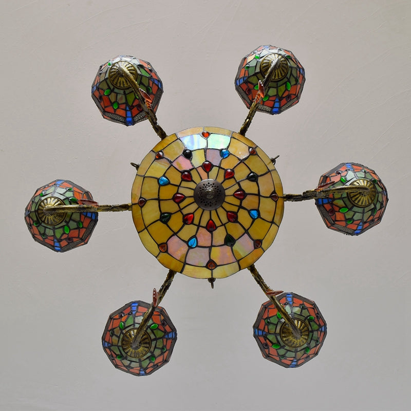 Multicolored Dragonfly Stained Glass Tiffany Chandelier