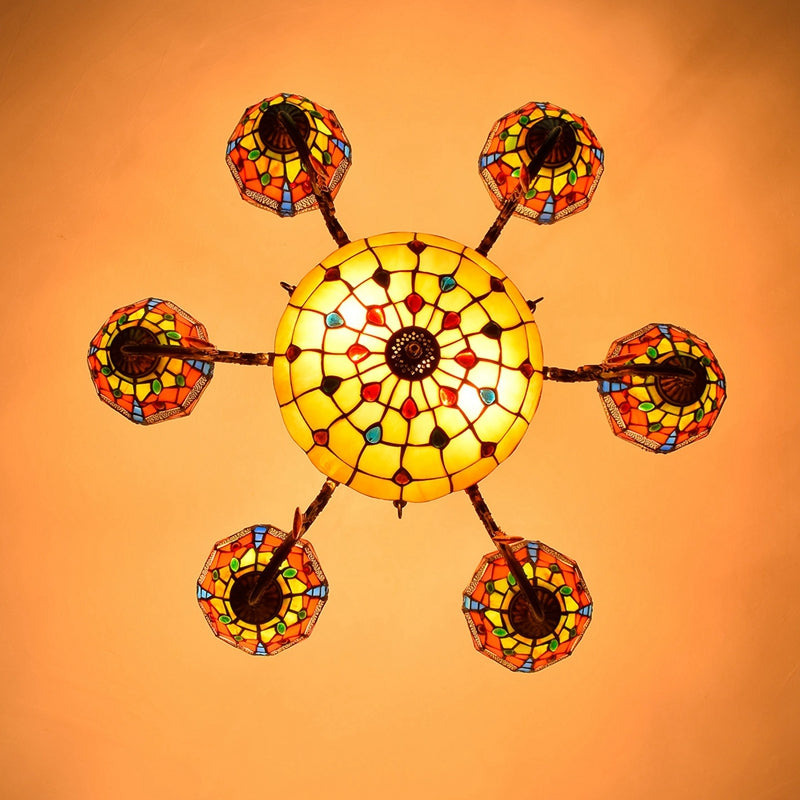 Multicolored Dragonfly Stained Glass Tiffany Chandelier