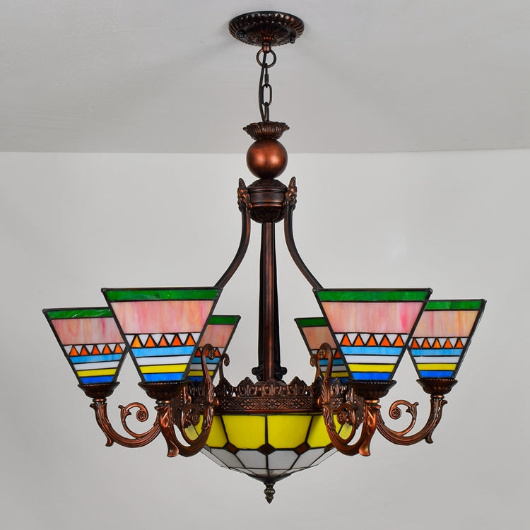 Geometric Stained Glass Chandelier in Vibrant Colors