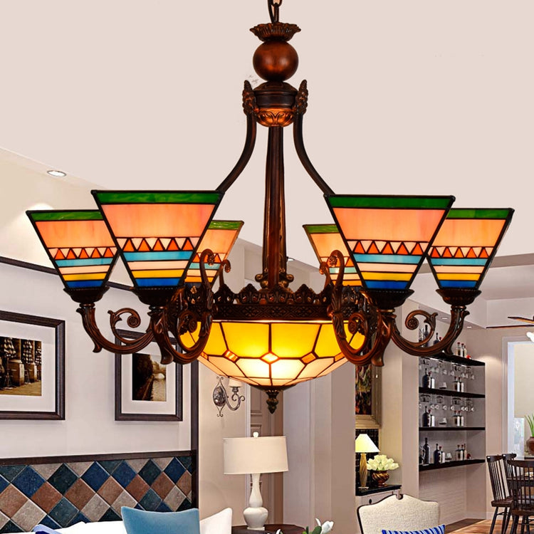 Geometric Stained Glass Chandelier in Vibrant Colors