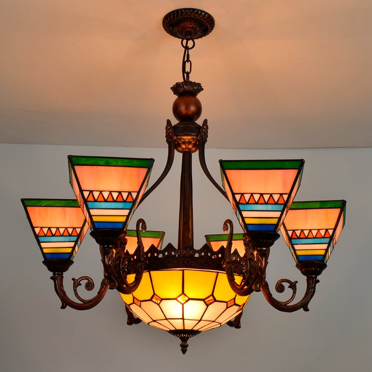 Geometric Stained Glass Chandelier in Vibrant Colors
