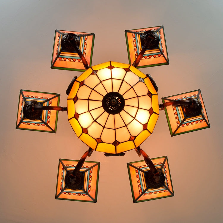 Geometric Stained Glass Chandelier in Vibrant Colors