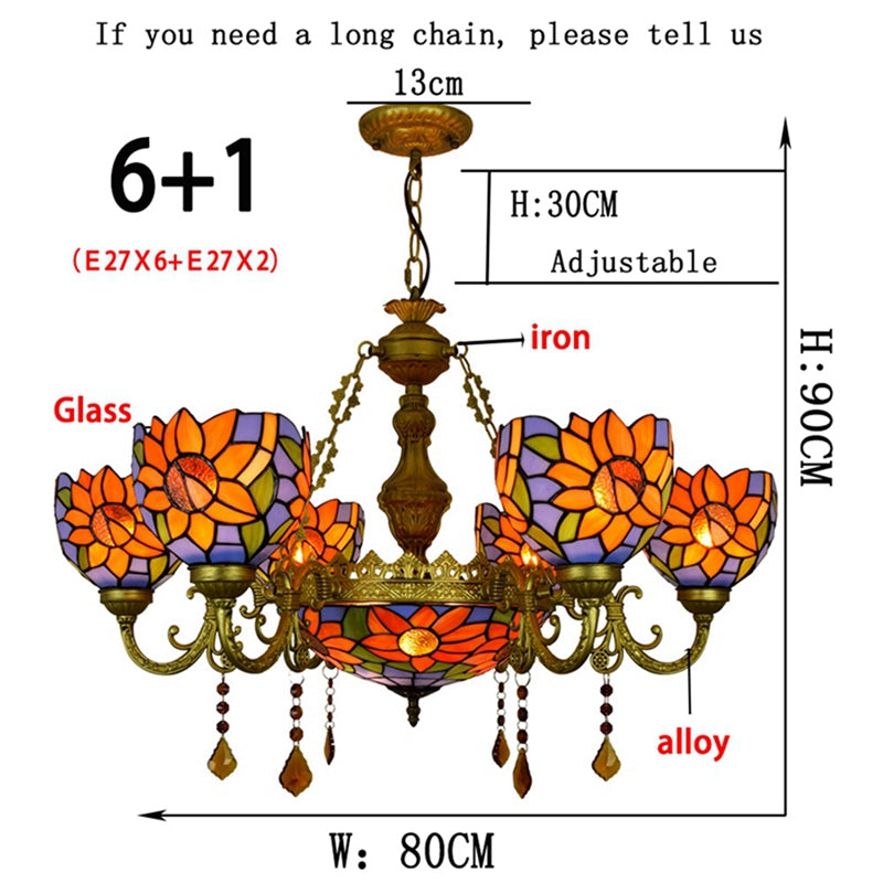 Tiffany Sunflower Chandelier in Glass and Bronze