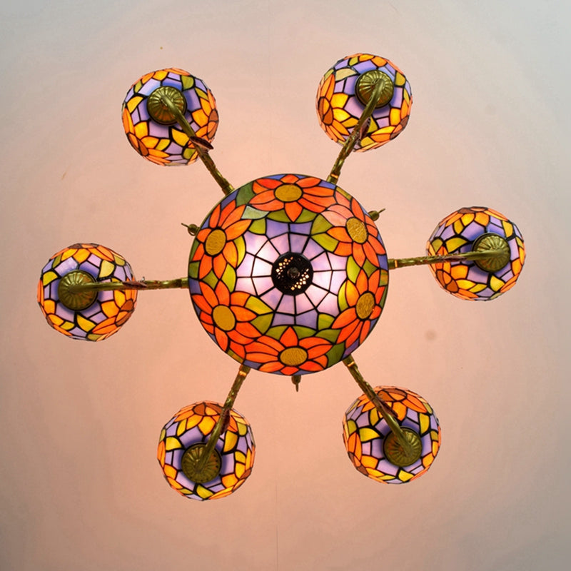 Tiffany Sunflower Chandelier in Glass and Bronze