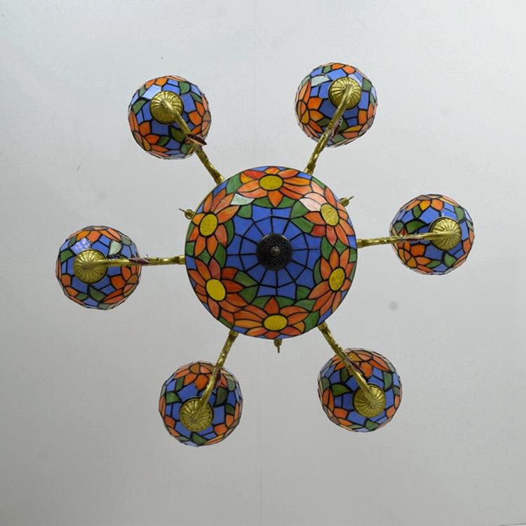 Tiffany Sunflower Chandelier in Glass and Bronze
