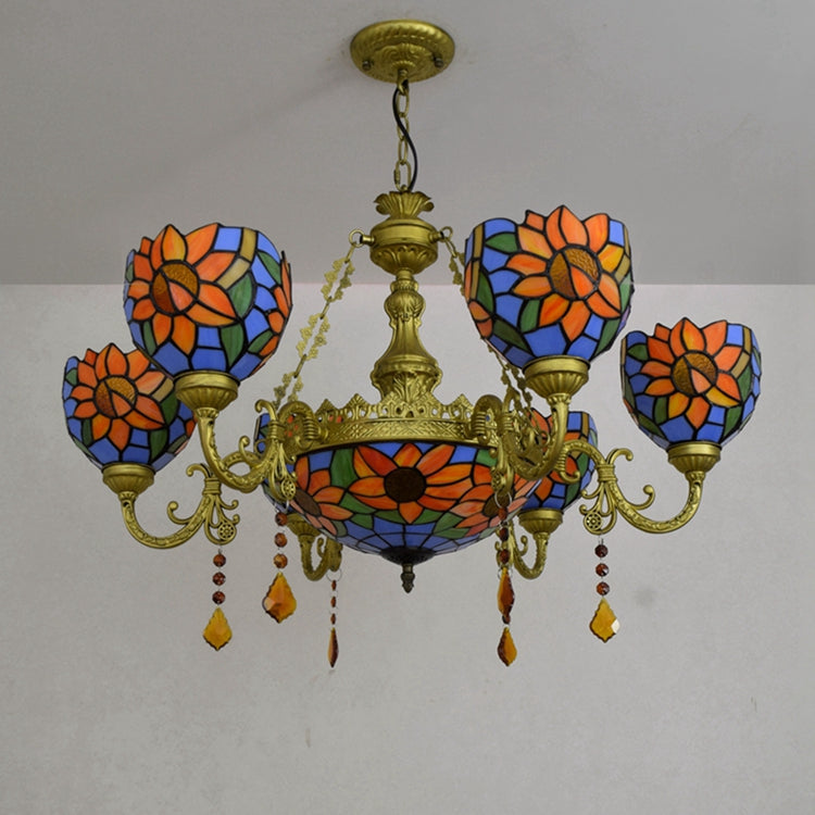 Tiffany Sunflower Chandelier in Glass and Bronze
