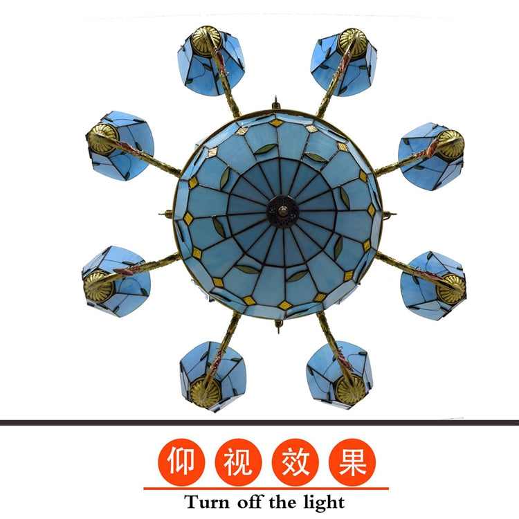 Antique 9-Light Stained Glass Chandelier in Sky Blue