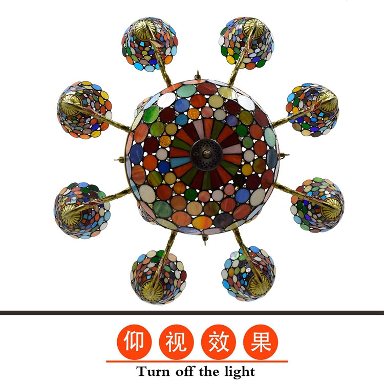 Vintage Tiffany Chandelier with Multicolored Glass Pendants