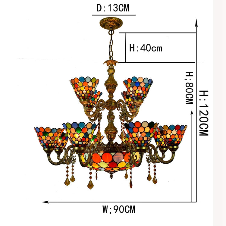 Vintage Tiffany Chandelier with Multicolored Glass Pendants