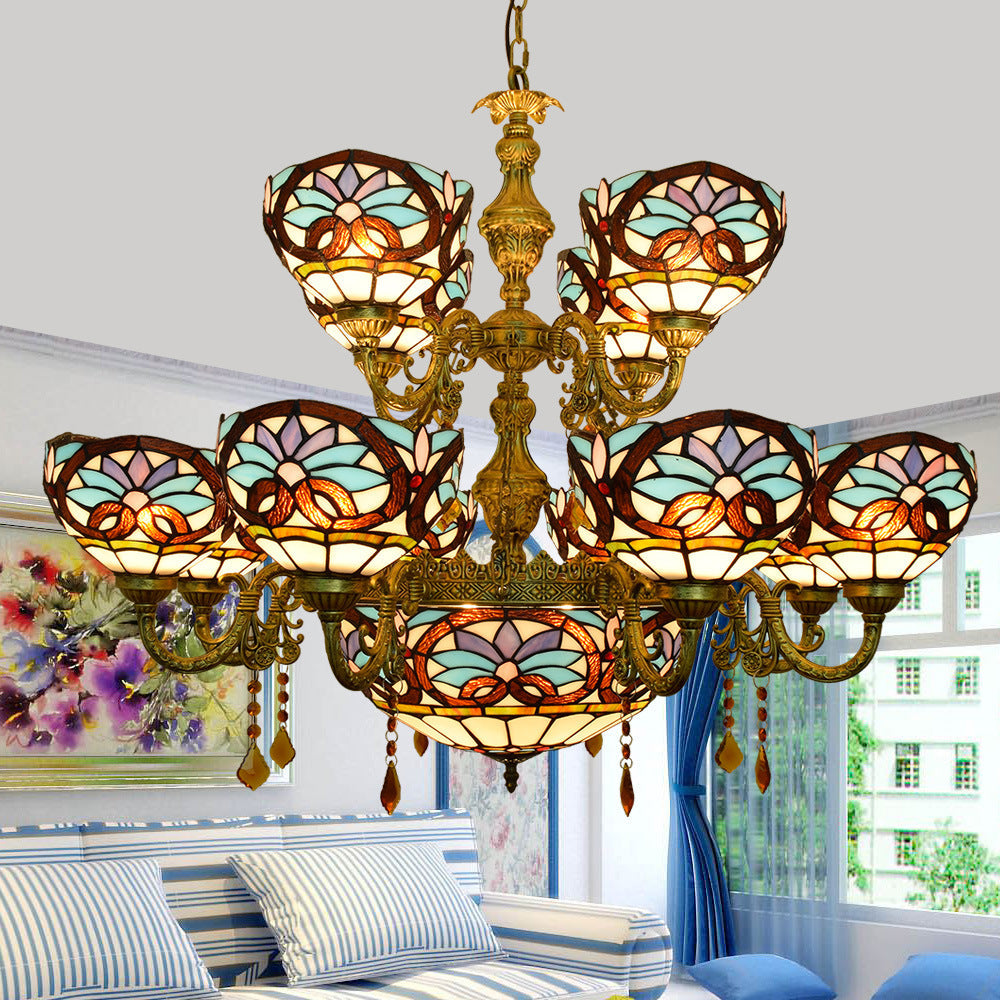 Tiffany Style 9-Light Stained Glass Chandelier