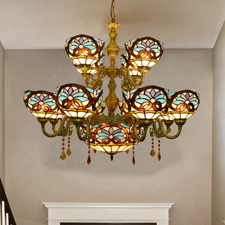 Tiffany Style 9-Light Stained Glass Chandelier