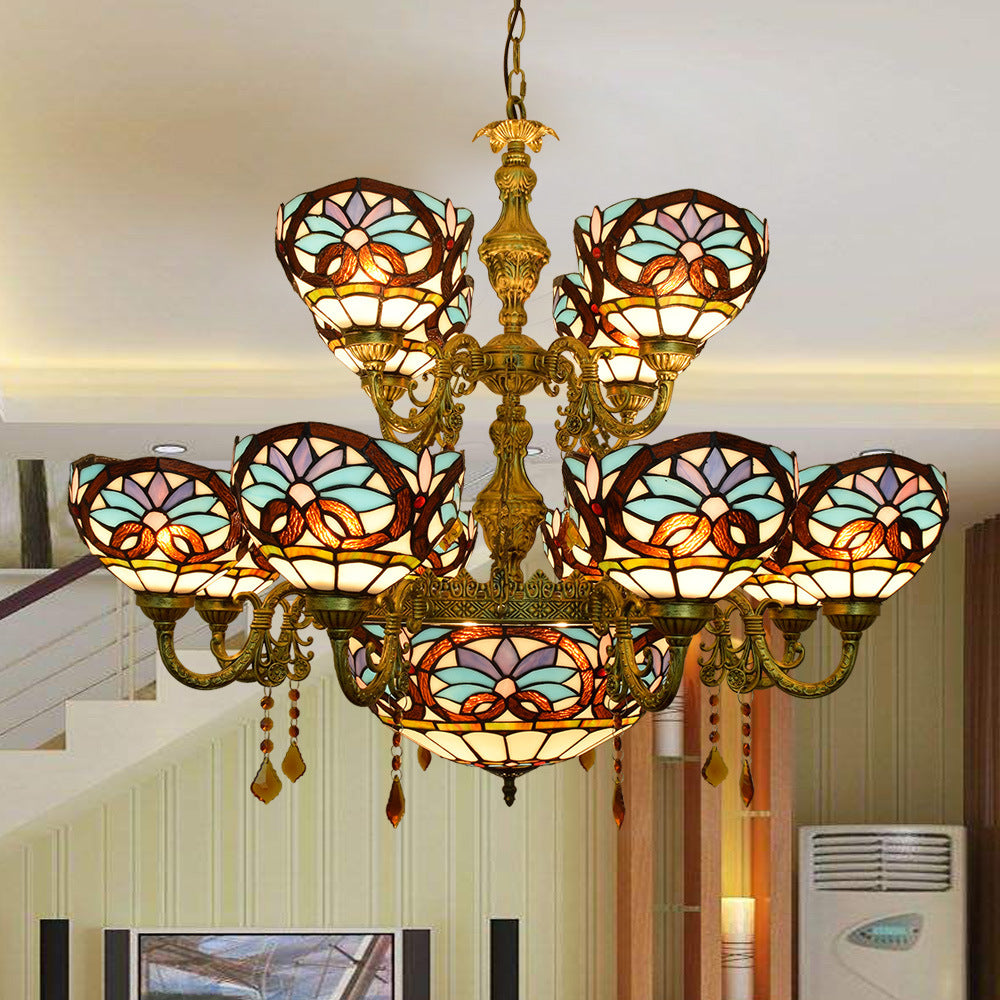 Tiffany Style 9-Light Stained Glass Chandelier