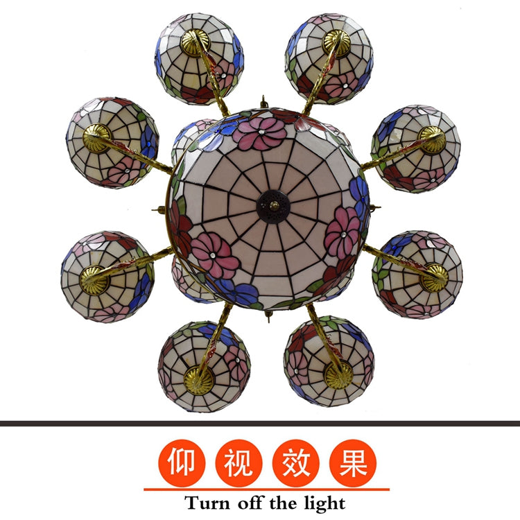Tiffany Chandelier in Antique Bronze and Floral Stained Glass
