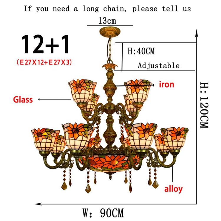 Antique Bronze Sunflowers Tiffany Style Stained Glass Chandelier