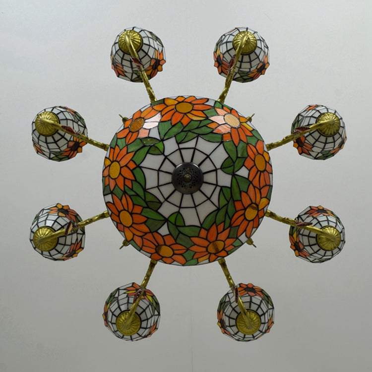 Antique Bronze Sunflowers Tiffany Style Stained Glass Chandelier