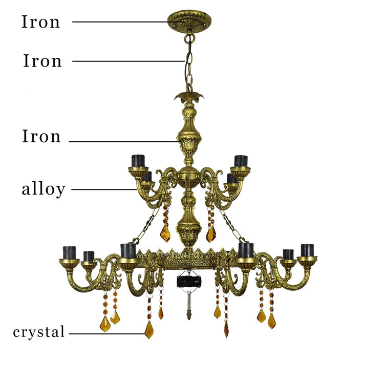 Antique Brass Chandelier and Scalloped Blue Stained Glass