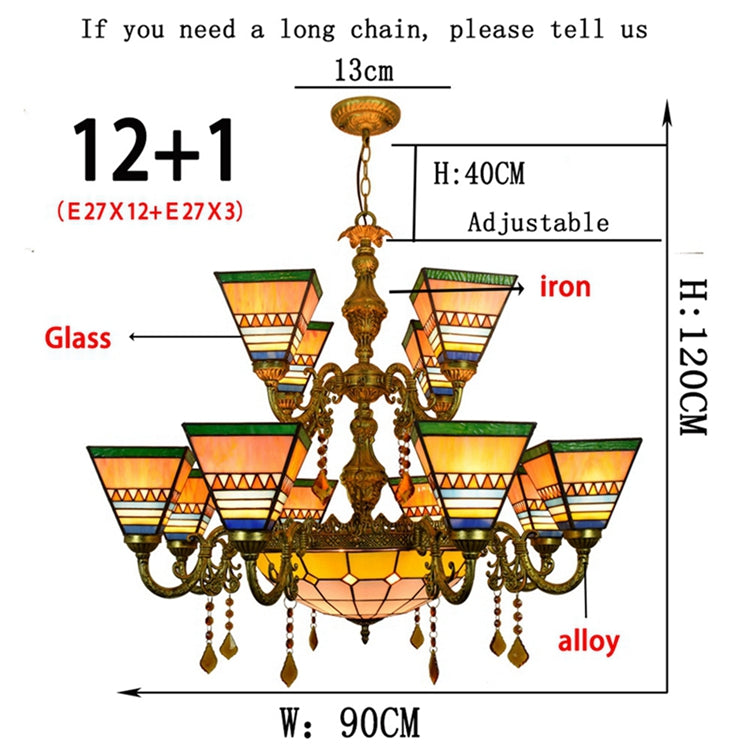 Tiffany Chandelier in Ornate Bronze with Stained Glass