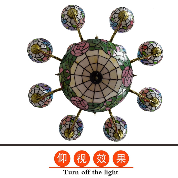 Floral Bronze Tiffany Style Stained Glass Chandelier